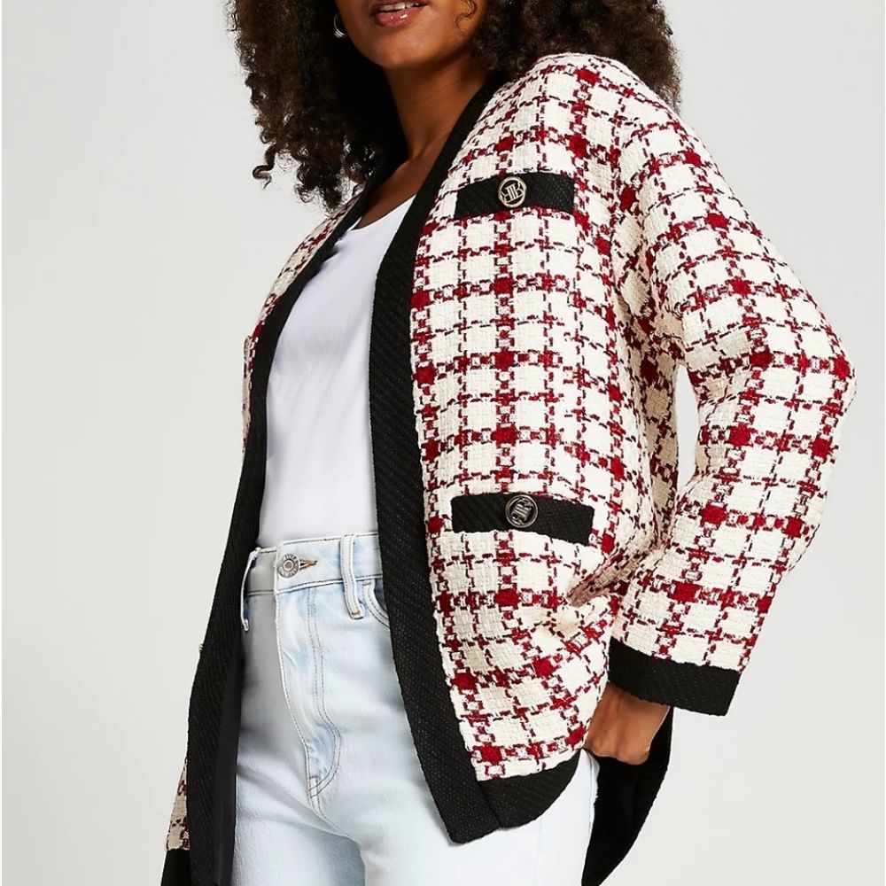 River island red boucle cardigan jacket - Picture 1 of 5